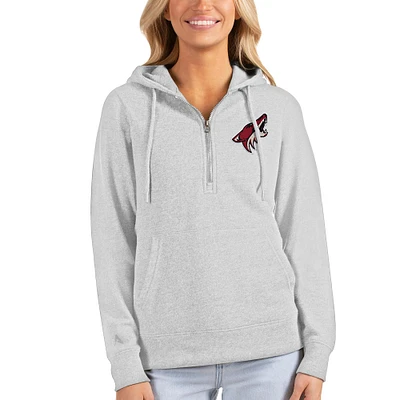 Women's Antigua Heathered Gray Arizona Coyotes Action Half-Zip Pullover Hoodie