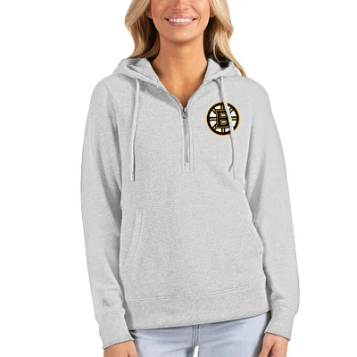 Women's Antigua Heathered Gray Boston Bruins Action Half-Zip Pullover Hoodie