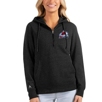 Women's Antigua Heathered Black Colorado Avalanche Action Half-Zip Pullover Hoodie