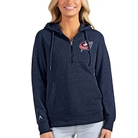 Women's Antigua Heathered Navy Columbus Blue Jackets Action Half-Zip Pullover Hoodie