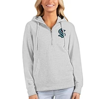 Women's Antigua Heathered Gray Seattle Kraken Action Half-Zip Pullover Hoodie