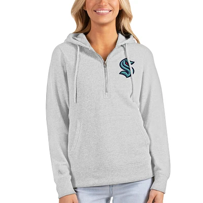 Women's Antigua Heathered Gray Seattle Kraken Action Half-Zip Pullover Hoodie