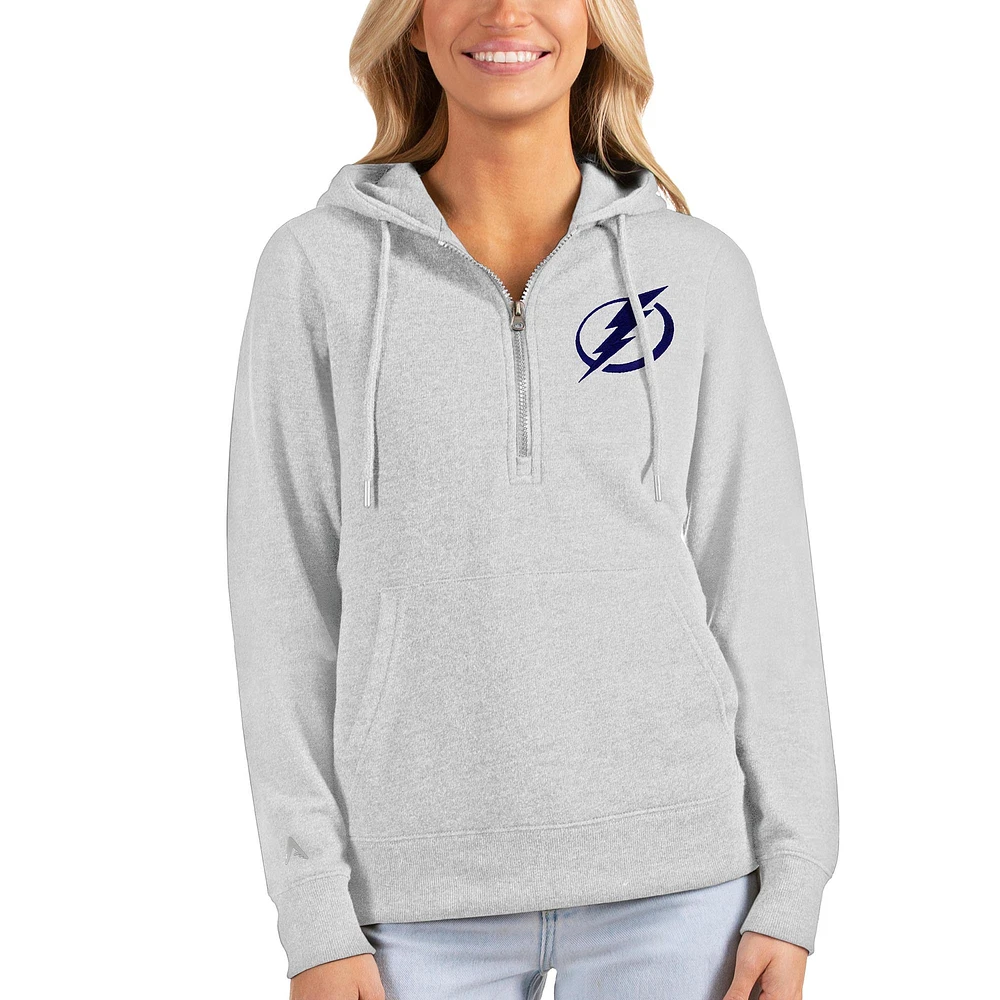 Women's Antigua Heathered Gray Tampa Bay Lightning Action Half-Zip Pullover Hoodie