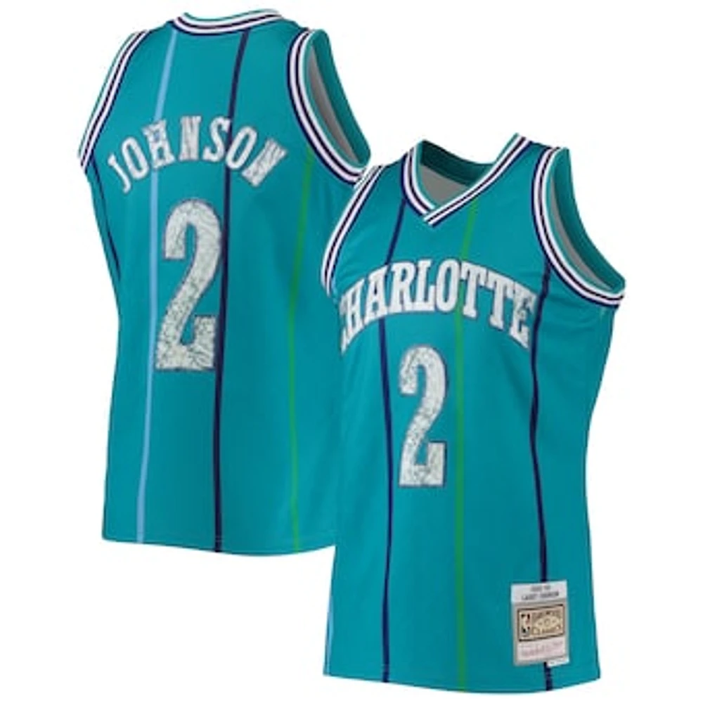 Men's Mitchell & Ness Larry Johnson Teal Charlotte Hornets 1996/97 Hardwood Classics NBA 75th Anniversary Diamond Swingman Jersey