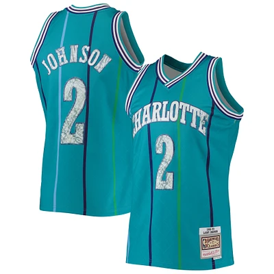 Men's Mitchell & Ness Larry Johnson Teal Charlotte Hornets 1996/97 Hardwood Classics NBA 75th Anniversary Diamond Swingman Jersey