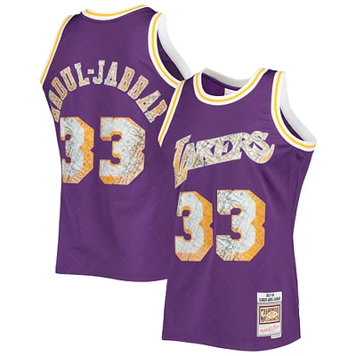 Men's Mitchell & Ness Kareem Abdul-Jabbar Purple Los Angeles Lakers 1996-97 Hardwood Classics NBA 75th Anniversary Diamond Swingman Jersey