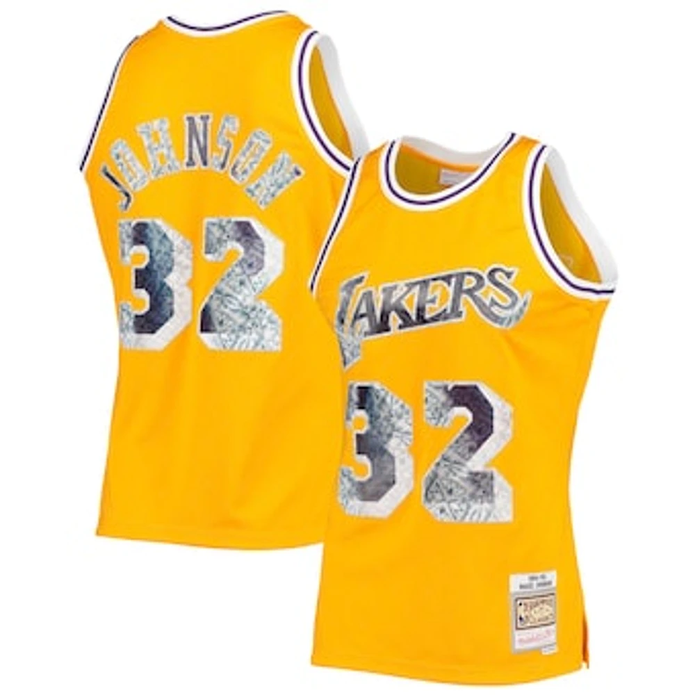 Men's Mitchell & Ness Magic Johnson Gold Los Angeles Lakers 1984/85 Hardwood Classics NBA 75th Anniversary Diamond Swingman Jersey