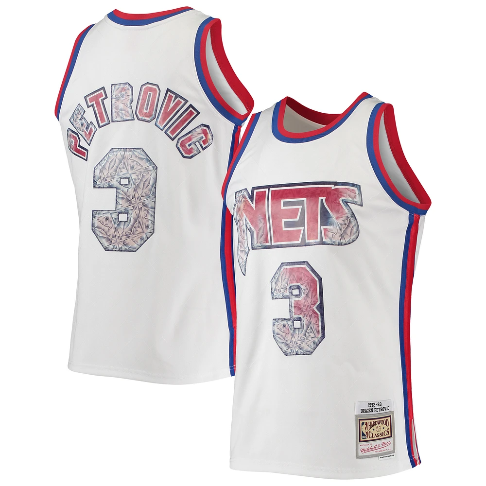 Men's Mitchell & Ness Drazen Petrovic White New Jersey Nets 1992/93 Hardwood Classics NBA 75th Anniversary Diamond Swingman