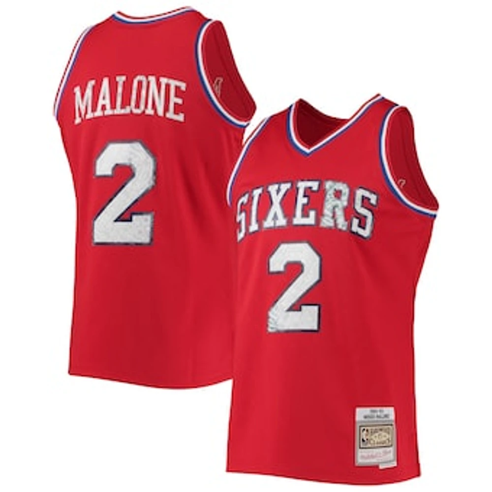 Men's Mitchell & Ness Moses Malone Red Philadelphia 76ers 1982/83 Hardwood Classics NBA 75th Anniversary Diamond Swingman Jersey