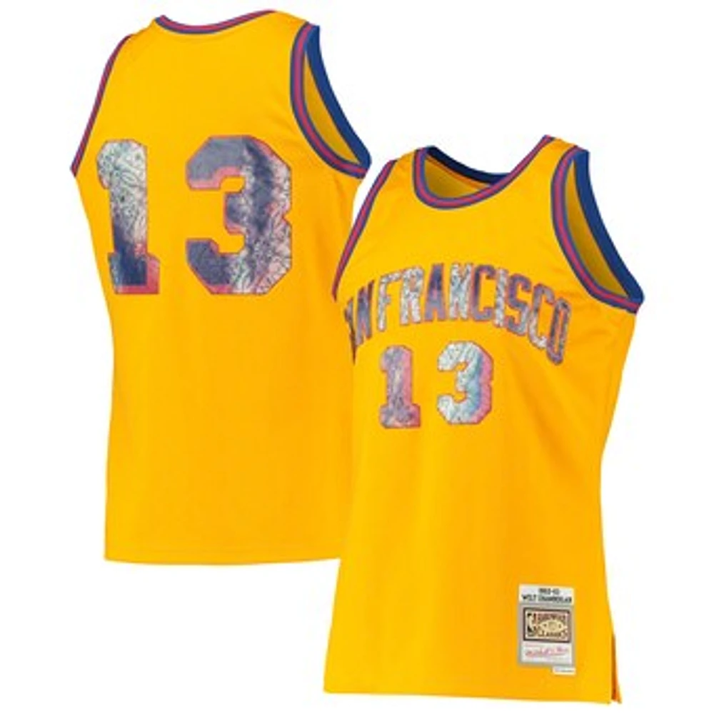 Men's Mitchell & Ness Wilt Chamberlain Gold San Francisco Warriors 1962/63 Hardwood Classics NBA 75th Anniversary Diamond Swingman Jersey