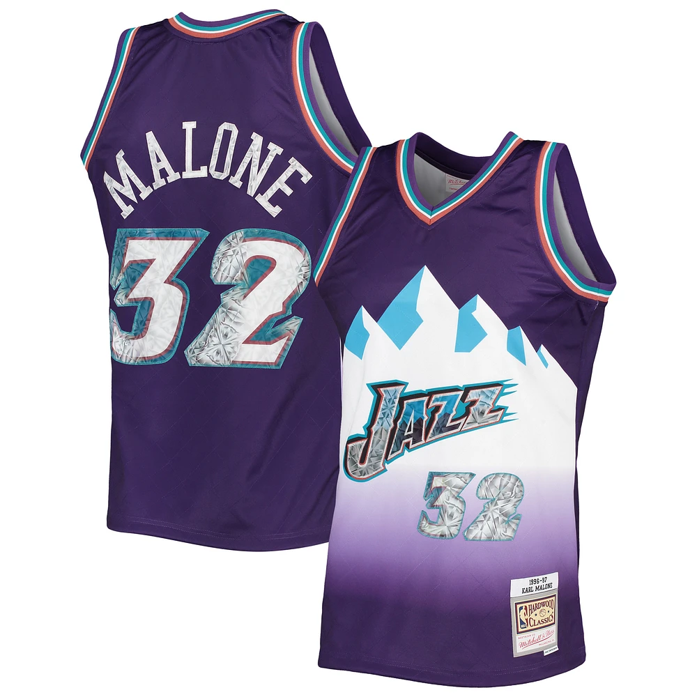 Men's Mitchell & Ness Karl Malone Purple Utah Jazz 1996/97 Hardwood Classics NBA 75th Anniversary Diamond Swingman Jersey