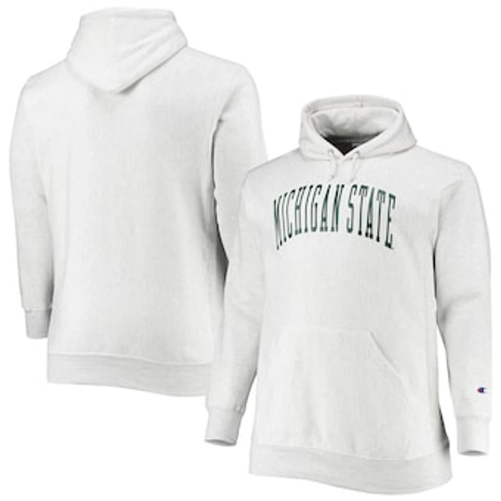 Men's Champion Heathered Gray Michigan State Spartans Big & Tall Reverse Weave Fleece Pullover Hoodie Sweatshirt