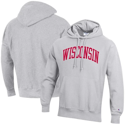 Men's Champion Heathered Gray Wisconsin Badgers Big & Tall Reverse Weave Fleece Pullover Hoodie Sweatshirt