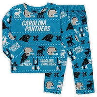 Preschool Blue Carolina Panthers Allover Print Long Sleeve T-Shirt & Pants Holiday Pajamas Sleep Set