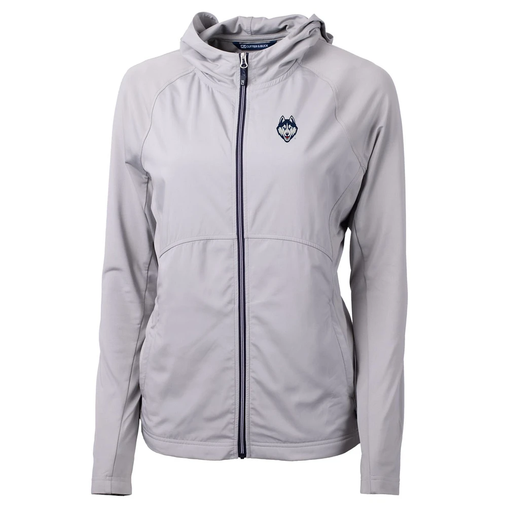 Women's Cutter & Buck Silver UConn Huskies Logo Adapt Eco Knit Full-Zip Jacket