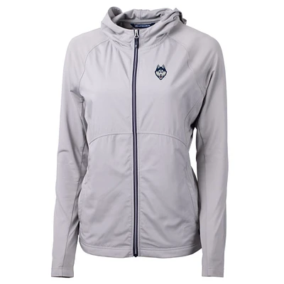 Women's Cutter & Buck Silver UConn Huskies Logo Adapt Eco Knit Full-Zip Jacket