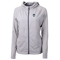 Women's Cutter & Buck Silver UConn Huskies Logo Adapt Eco Knit Full-Zip Jacket
