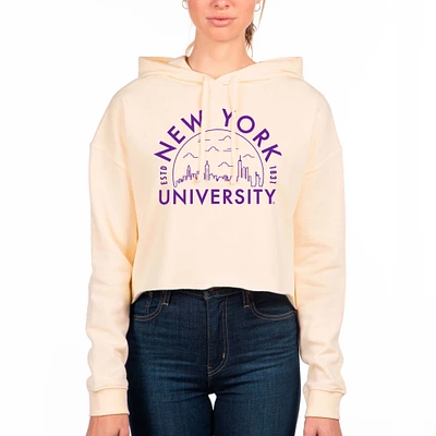 Women's Uscape Apparel Cream NYU Violets Fleece Cropped Pullover Hoodie