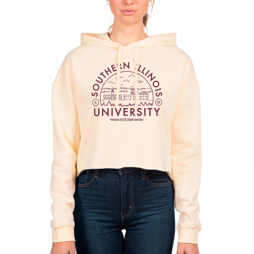 Women's Uscape Apparel Cream Southern Illinois Salukis Fleece Cropped Pullover Hoodie
