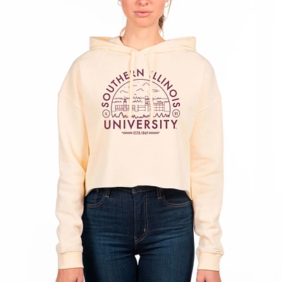 Women's Uscape Apparel Cream Southern Illinois Salukis Fleece Cropped Pullover Hoodie