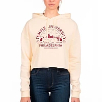 Women's Uscape Apparel Cream Temple Owls Fleece Cropped Pullover Hoodie