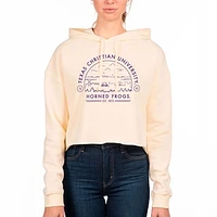 Women's Uscape Apparel Cream TCU Horned Frogs Fleece Cropped Pullover Hoodie