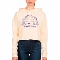 Women's Uscape Apparel Cream TCU Horned Frogs Fleece Cropped Pullover Hoodie