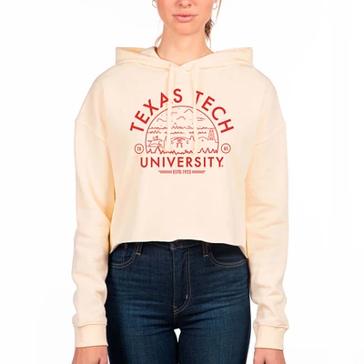 Women's Uscape Apparel Cream Texas Tech Red Raiders Fleece Cropped Pullover Hoodie