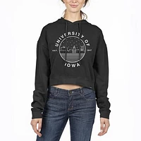 Women's Uscape Apparel Black Iowa Hawkeyes Pigment Dyed Fleece Cropped Pullover Hoodie