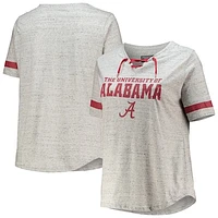 Women's Heathered Gray Alabama Crimson Tide Plus Size Lace-Up V-Neck T-Shirt