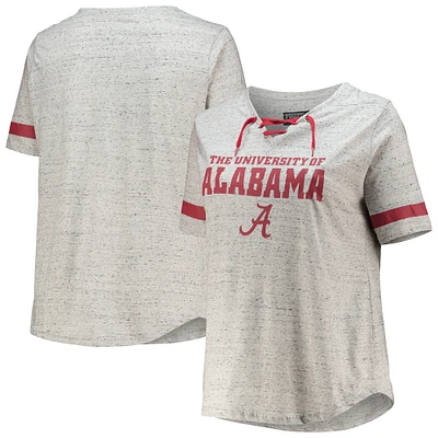 Women's Heathered Gray Alabama Crimson Tide Plus Lace-Up V-Neck T-Shirt