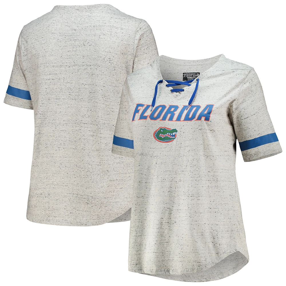 Women's Heathered Gray Florida Gators Plus Lace-Up V-Neck T-Shirt