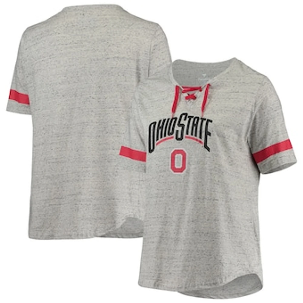 Women's Heathered Gray/Scarlet Ohio State Buckeyes Plus Lace-Up V-Neck T-Shirt