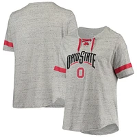 Women's Heathered Gray/Scarlet Ohio State Buckeyes Plus Lace-Up V-Neck T-Shirt