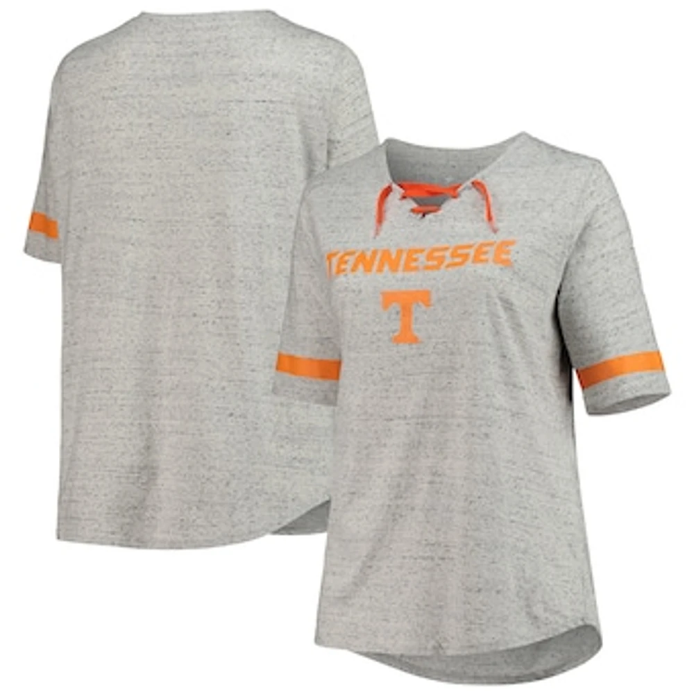 Women's Heathered Gray Tennessee Volunteers Plus Lace-Up V-Neck T-Shirt