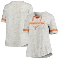 Women's Heathered Gray Texas Longhorns Plus Lace-Up V-Neck T-Shirt