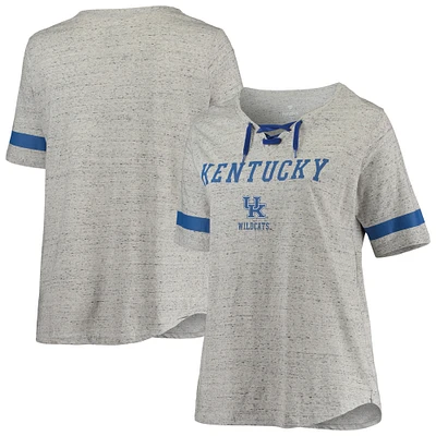 Women's Heathered Gray/Royal Kentucky Wildcats Plus Lace-Up V-Neck T-Shirt