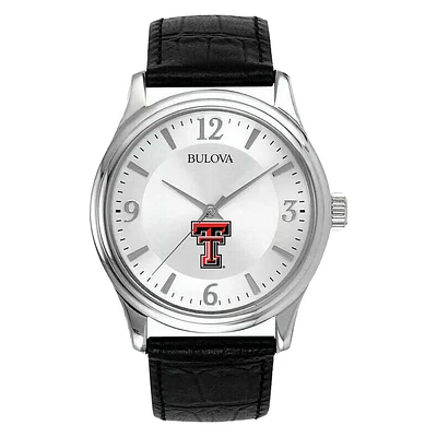 Men's Silver Texas Tech Red Raiders Leather Watch