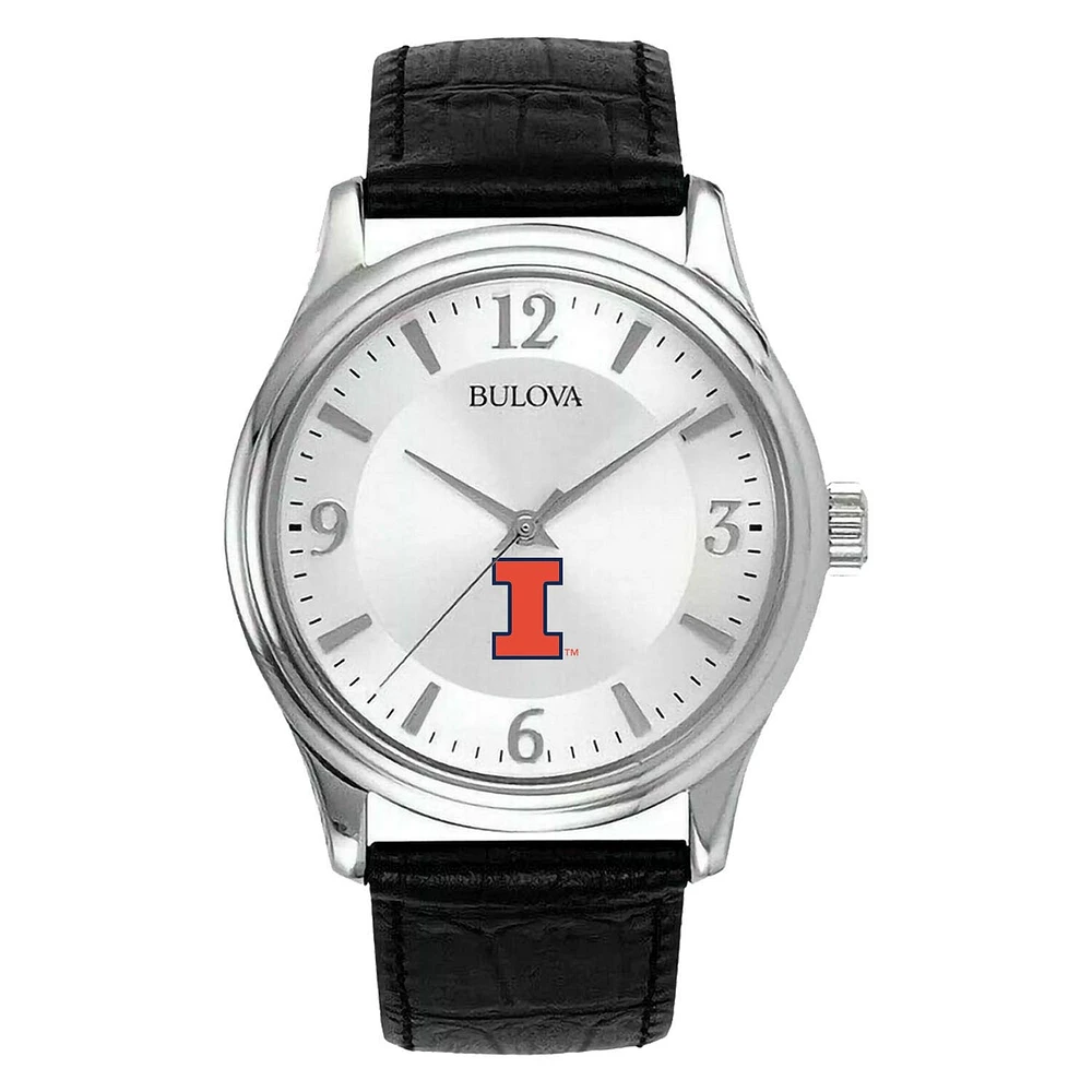 Men's Silver Illinois Fighting Illini Leather Watch