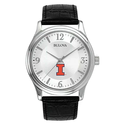 Men's Silver Illinois Fighting Illini Leather Watch