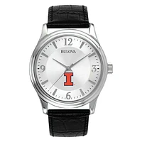 Men's Silver Illinois Fighting Illini Leather Watch