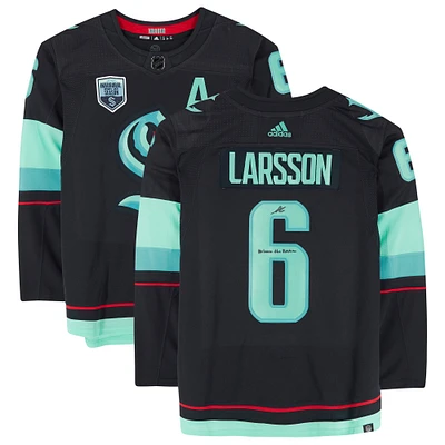 Adam Larsson Deep Sea Blue Seattle Kraken Autographed adidas Authentic Jersey with "Release The Kraken" Inscription and Inaugural Season Jersey Patch