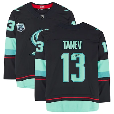 Brandon Tanev Deep Sea Blue Seattle Kraken Autographed Fanatics Breakaway Jersey with Inaugural Season Jersey Patch