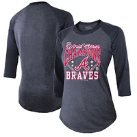 Women's Majestic Threads Navy Atlanta Braves 2021 World Series Champions Victory Tri-Blend Raglan 3/4 Sleeve T-Shirt