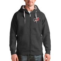Men's Antigua Charcoal Carolina Hurricanes Logo Victory Full-Zip Hoodie