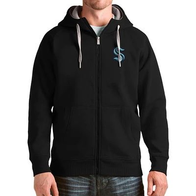 Men's Antigua Black Seattle Kraken Logo Victory Full-Zip Hoodie