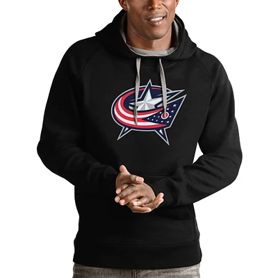 Men's Antigua Black Columbus Blue Jackets Logo Victory Pullover Hoodie