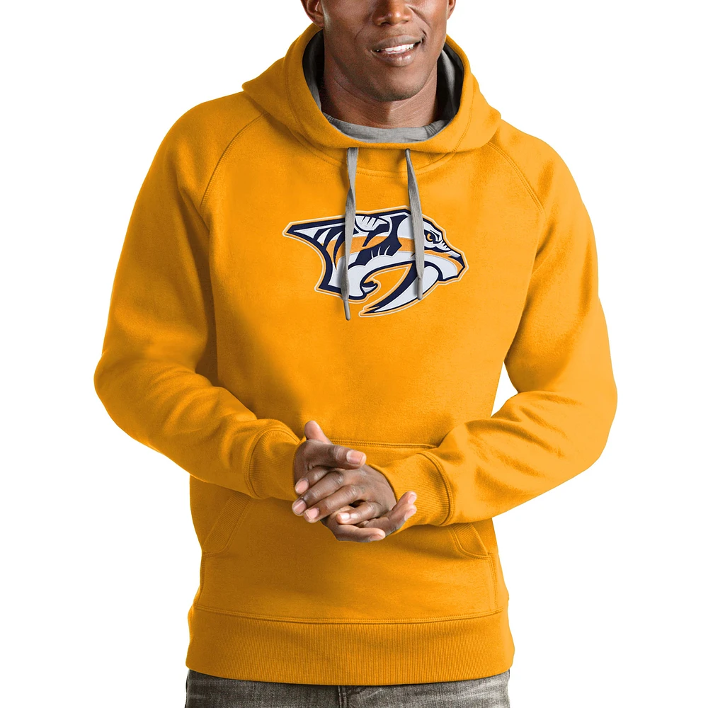 Men's Antigua Gold Nashville Predators Logo Victory Pullover Hoodie