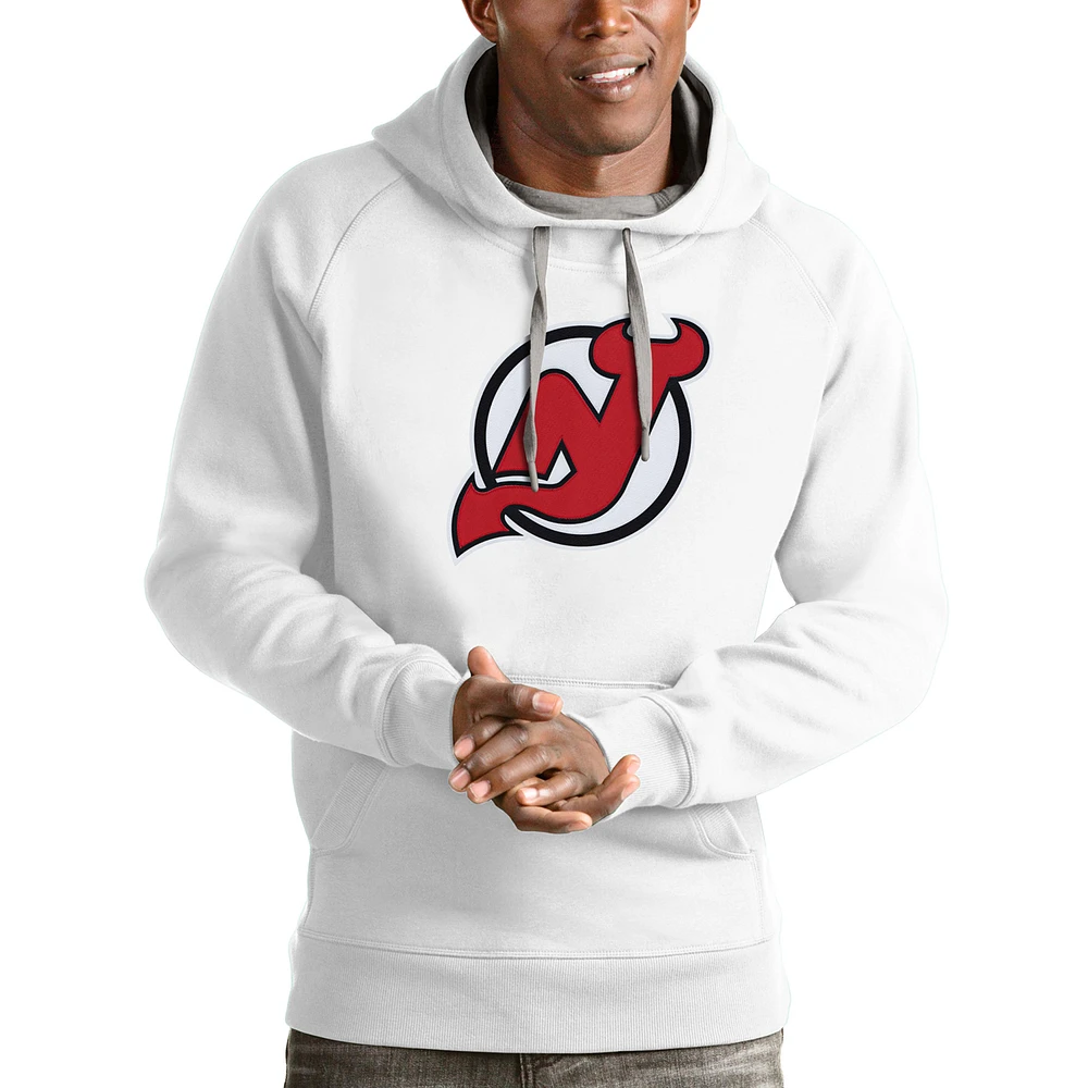 Men's Antigua White New Jersey Devils Logo Victory Pullover Hoodie