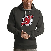 Men's Antigua Charcoal New Jersey Devils Logo Victory Pullover Hoodie